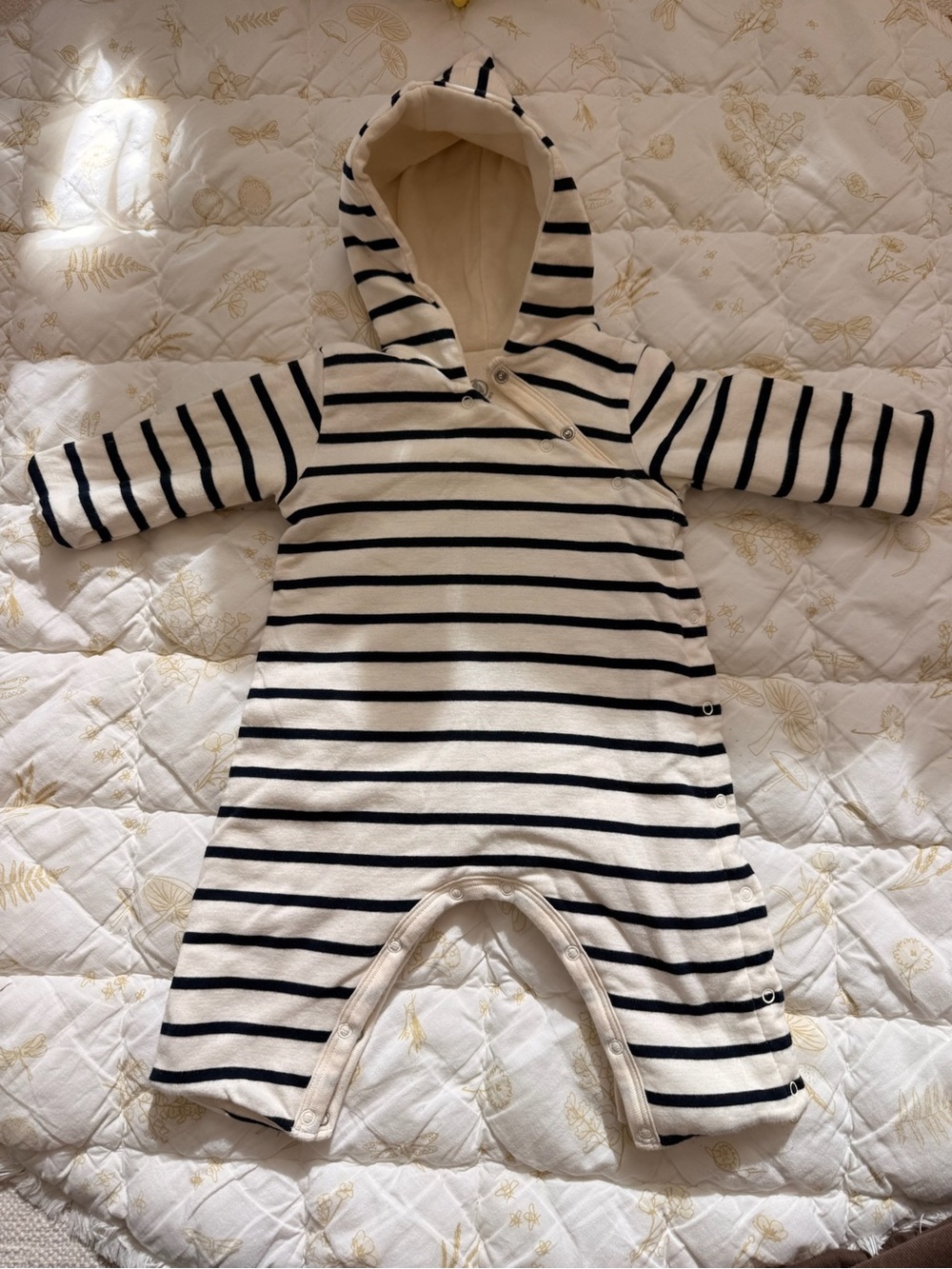 Petit Bateau Cream and Navy Striped Padded Baby Bunting